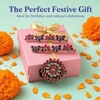 Colorful Kundan Stone Rubber band and Alligator clip - Multicolor