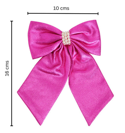 Shiny bow with pearls on alligator clip - Fuchsia