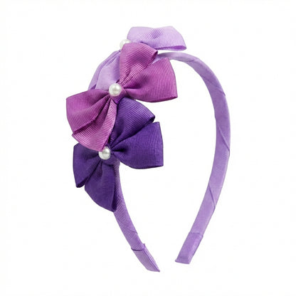 Cute Triple Grosgrain Ribbon Bow With Peal Detailed  Hairband.