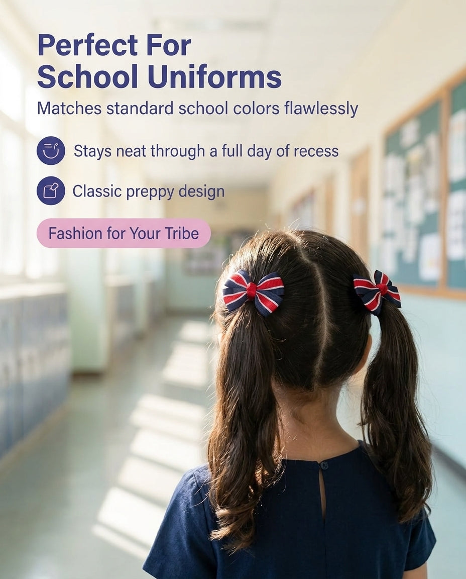 Combo: Striped bow rubberbands and alligator clips- Blue and Red
