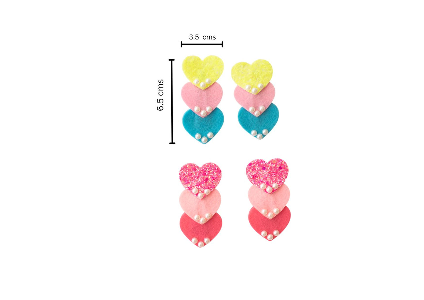 Cute shimmer heart tic-tac pins embellished with pearls  - Yellow, Pink, Blue