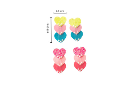 Cute shimmer heart tic-tac pins embellished with pearls  - Yellow, Pink, Blue