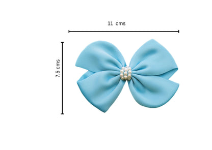 Pearl Detailed Cute Satin Bow on Alligator clip - Blue