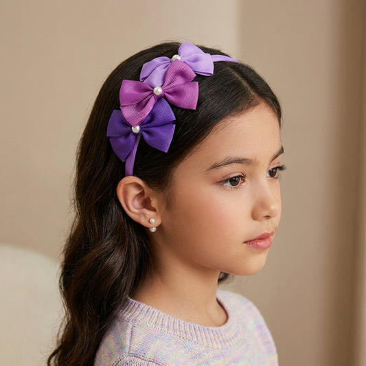 Cute Triple Grosgrain Ribbon Bow With Peal Detailed  Hairband.