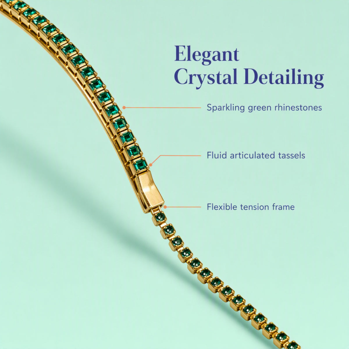 Crystal Rhinestone Long Tassel Headband - Green
