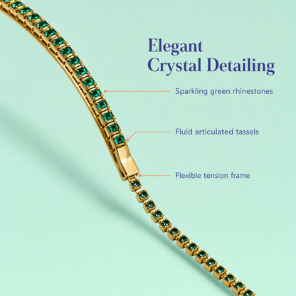 Crystal Rhinestone Long Tassel Headband - Green