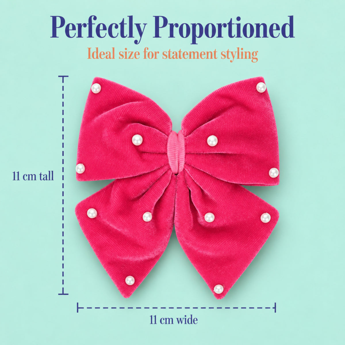 Velvet party bow on alligator clip with pearls - Rose Pink