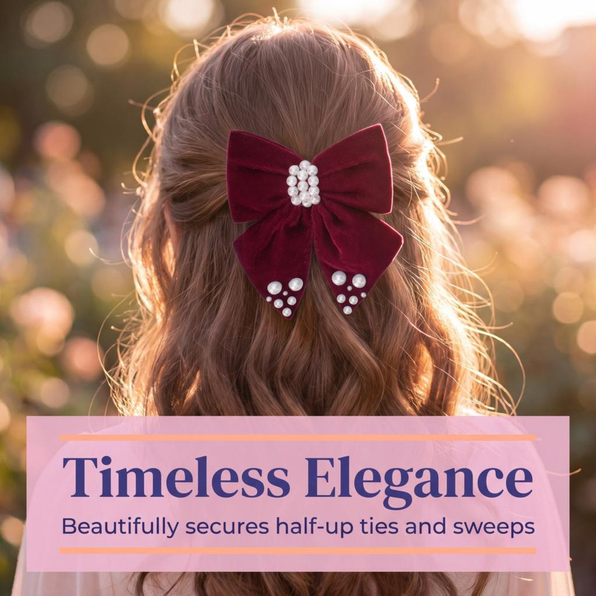 Velvet bow with pearl detailing on alligator clip - Maroon