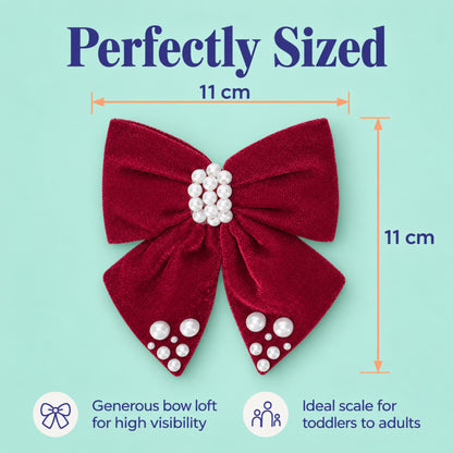 Velvet bow with pearl detailing on alligator clip - Maroon
