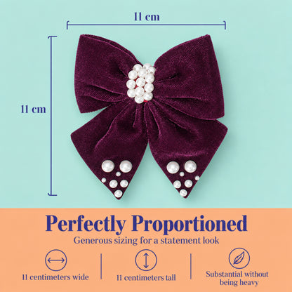 Velvet bow with pearl detailing on alligator clip - Magenta