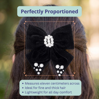 Velvet bow with pearl detailing on alligator clip - Black