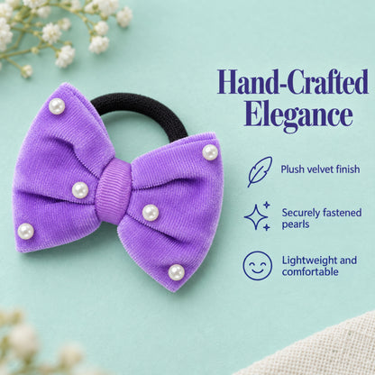 Velvet bow on rubberbands with pearls - Lilac