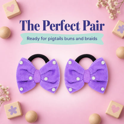 Velvet bow on rubberbands with pearls - Lilac