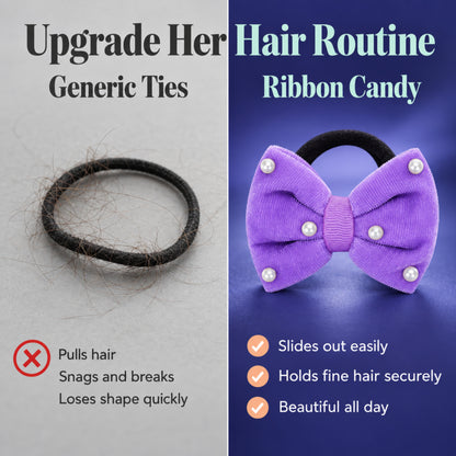 Velvet bow on rubberbands with pearls - Lilac