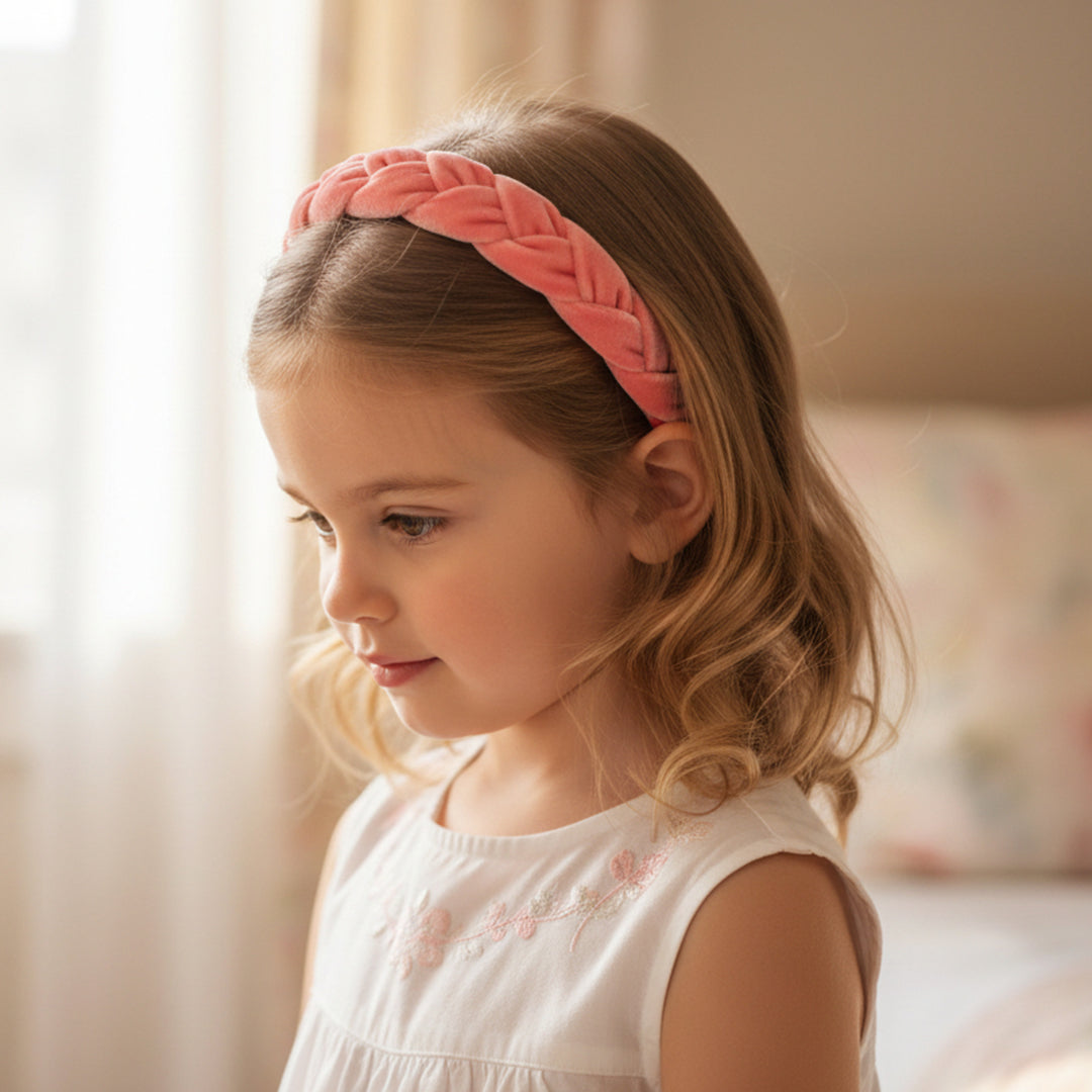 Velvet Braided Hair Band - Peach