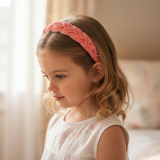 Velvet Braided Hair Band - Peach
