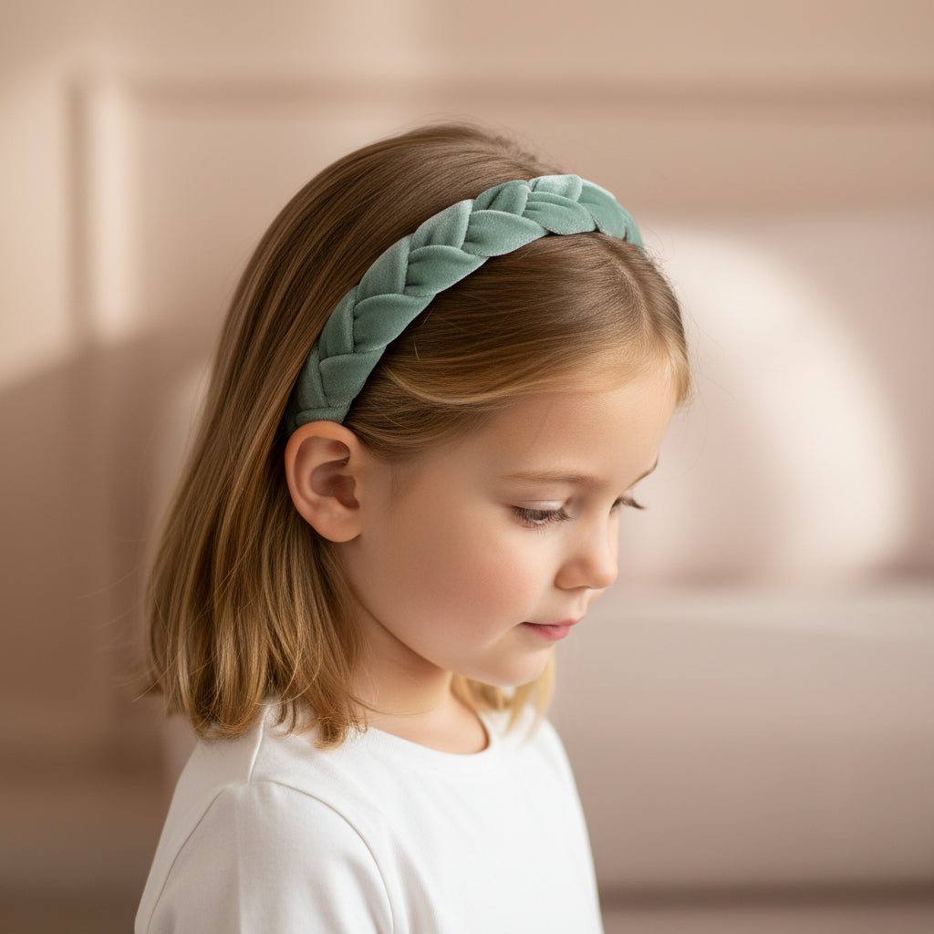 Velvet Braided Hair Band - Olive Green