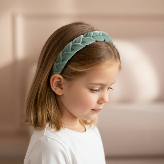 Velvet Braided Hair Band - Olive Green