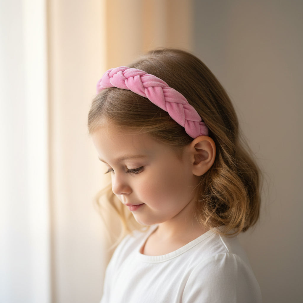 Velvet Braided Hair Band - Light Pink