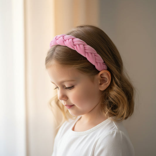 Velvet Braided Hair Band - Light Pink