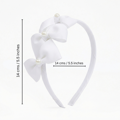 Cute Triple Grosgrain Ribbon Bow With Peal Detailed  Hairband.
