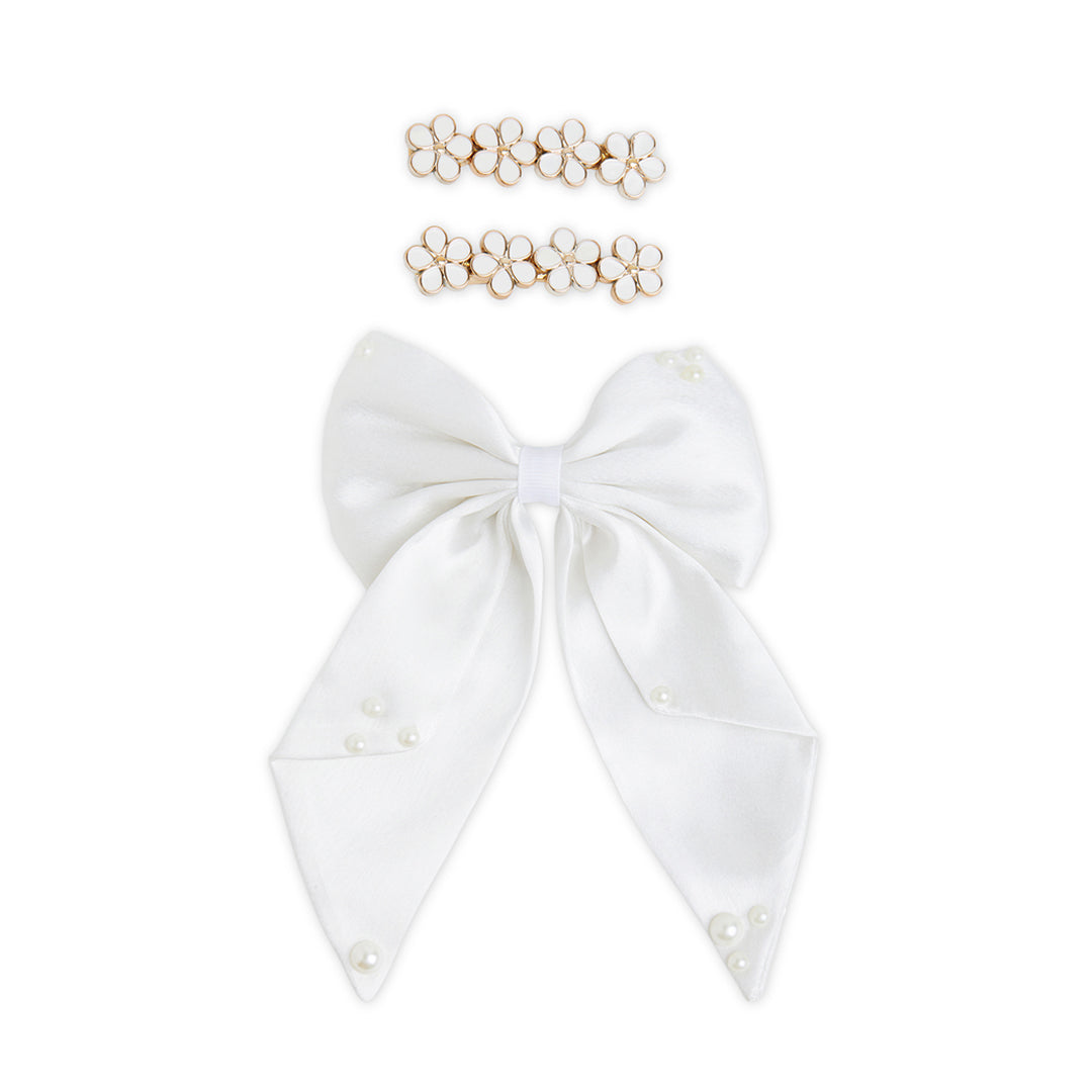 Pack of 3 Alligator Clips with Pearl Detailing – White