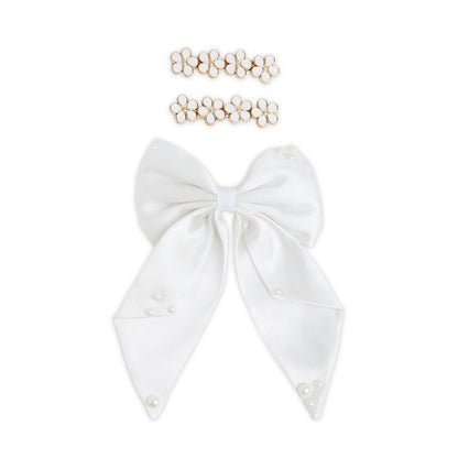 Pack of 3 Alligator Clips with Pearl Detailing – White