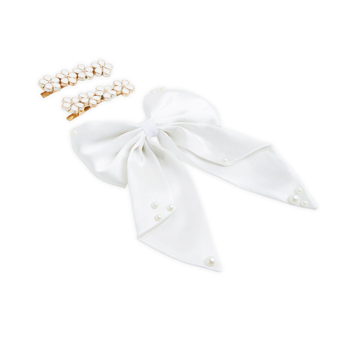 Pack of 3 Alligator Clips with Pearl Detailing – White