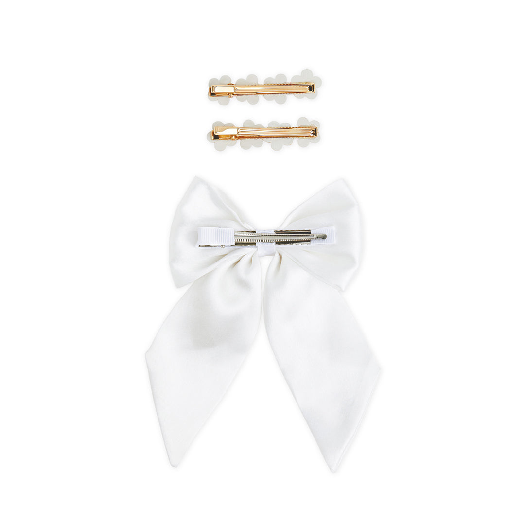 Pack of 3 Alligator Clips with Pearl Detailing – White