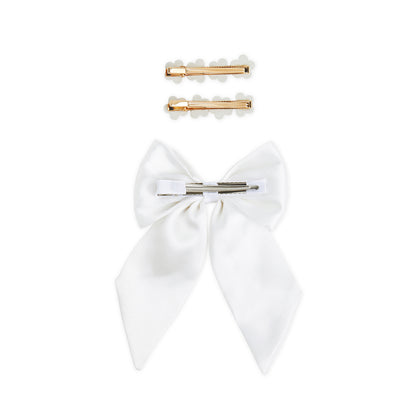 Pack of 3 Alligator Clips with Pearl Detailing – White