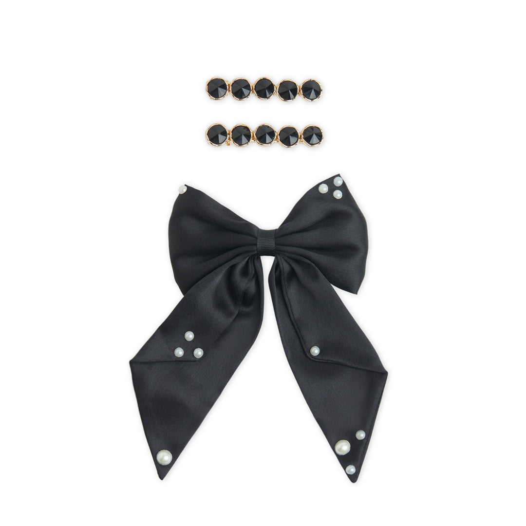 Pack of 3 Alligator Clips with Pearl Detailing – Black