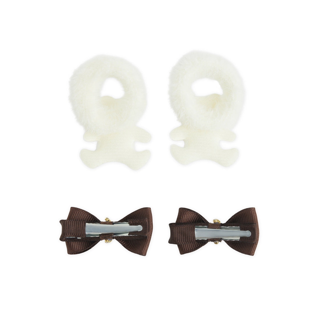 Pack of 1 Pair Super Soft Teddy Bear Rubberbands & 1 Pair Alligator Clips - Brown