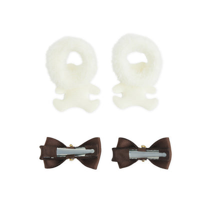 Pack of 1 Pair Super Soft Teddy Bear Rubberbands & 1 Pair Alligator Clips - Brown