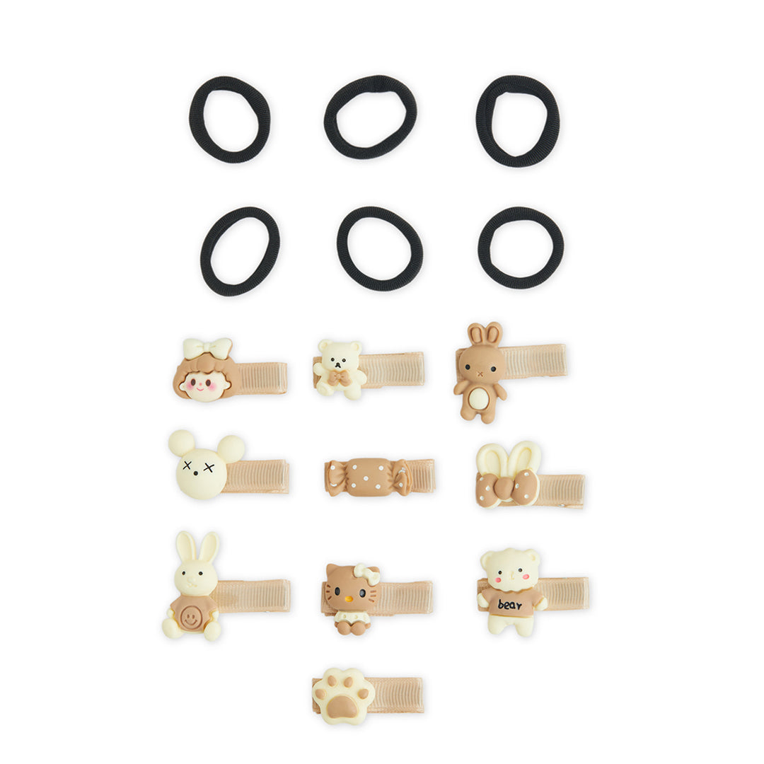 Pack of 10 Assorted Alligator Clips & 6 Rubber Bands – Black, Beige