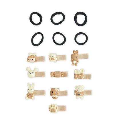 Pack of 10 Assorted Alligator Clips & 6 Rubber Bands – Black, Beige