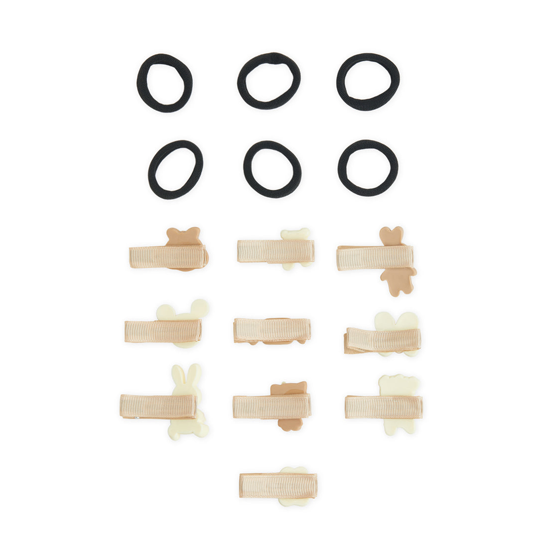 Pack of 10 Assorted Alligator Clips & 6 Rubber Bands – Black, Beige