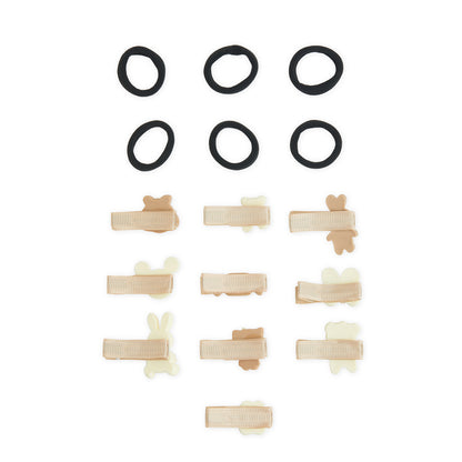 Pack of 10 Assorted Alligator Clips & 6 Rubber Bands – Black, Beige