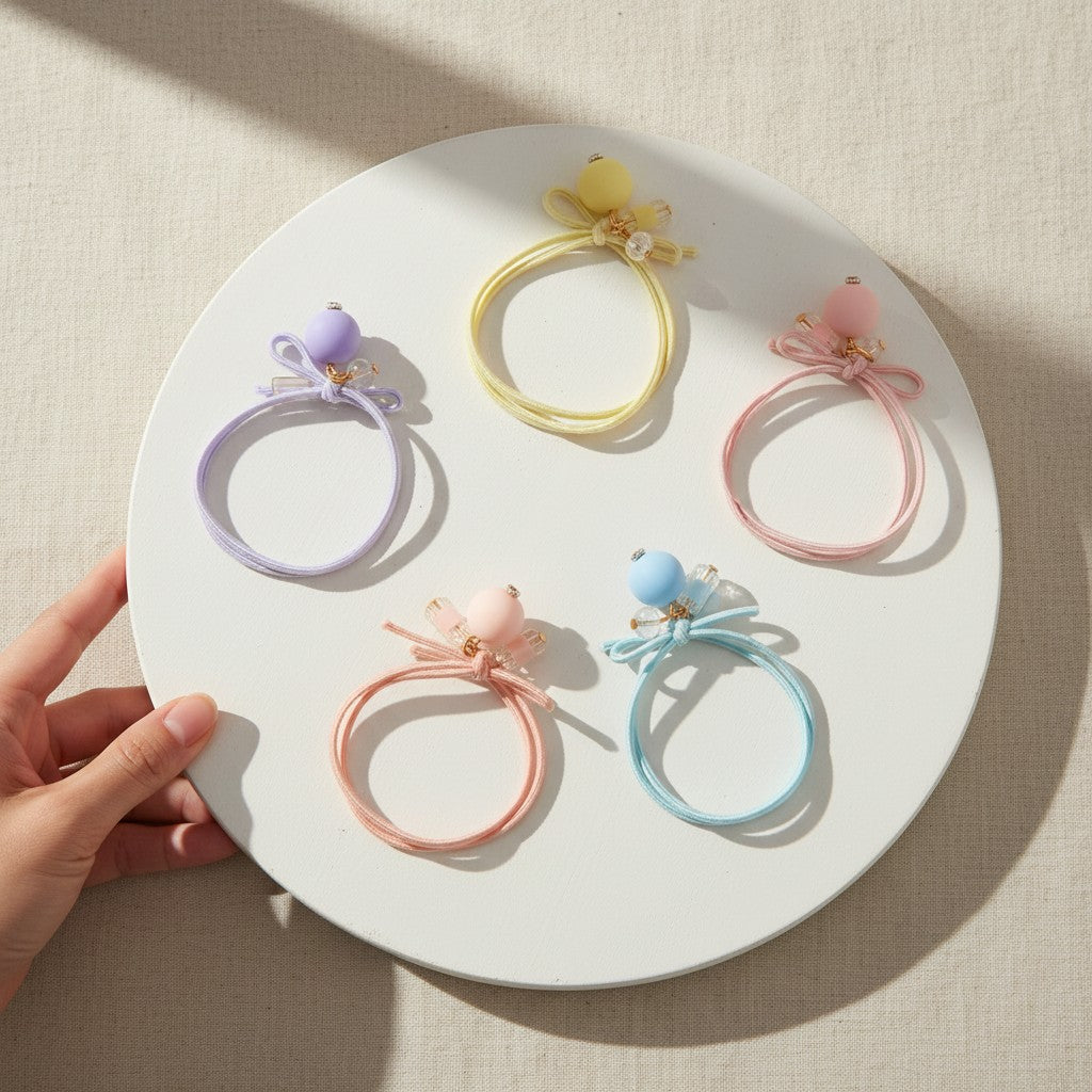 Pack of 5 Rubber Bands with Colorful Beads – Multicolor