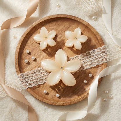 Pack of 3 Floral Hair Clutcher Clips - Light Peach