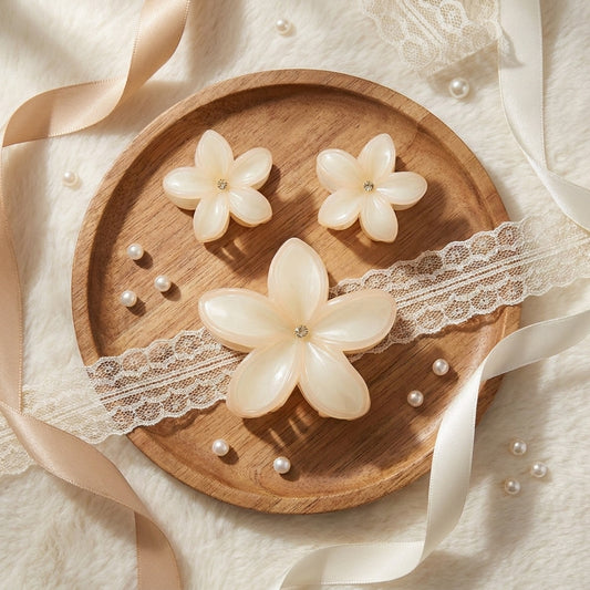 Pack of 3 Floral Hair Clutcher Clips - Light Peach