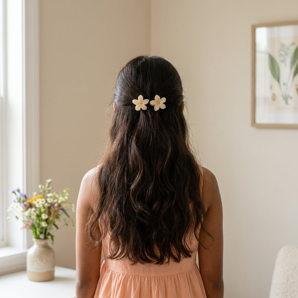 Pack of 3 Floral Hair Clutcher Clips - Light Peach