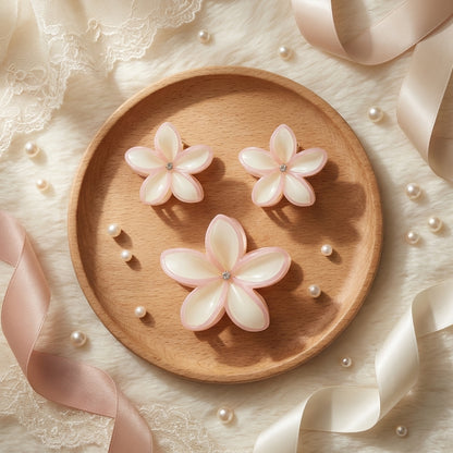 Pack of 3 Floral Hair Clutcher Clips - Light  Pink