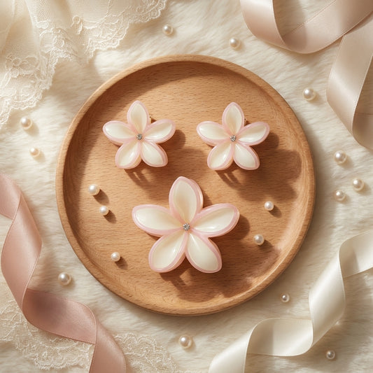 Pack of 3 Floral Hair Clutcher Clips - Light  Pink