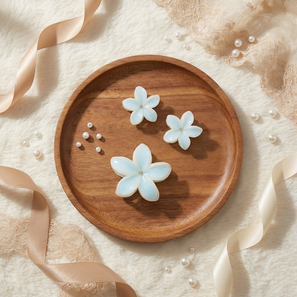 Pack of 3 Floral Hair Clutcher Clips - Blue
