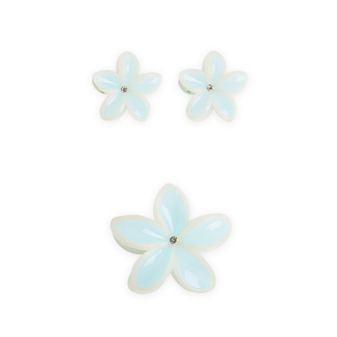 Pack of 3 Floral Hair Clutcher Clips - Blue