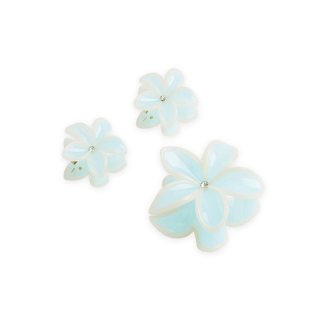 Pack of 3 Floral Hair Clutcher Clips - Blue