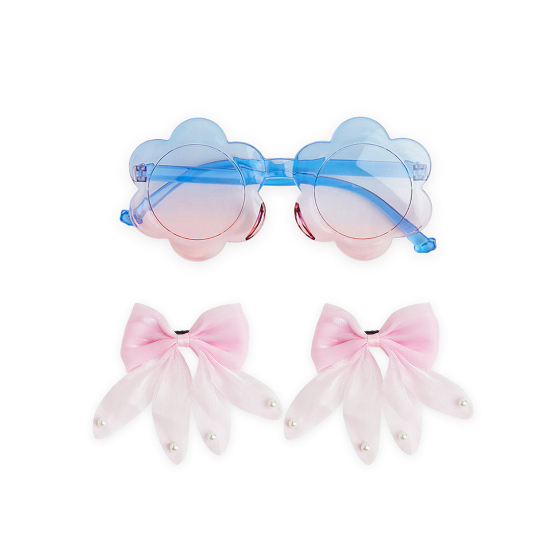 Pack of 1 Pair Shiny Bow Alligator Clips with Pearl Detailing & Matching Sunglasses – Light Pink