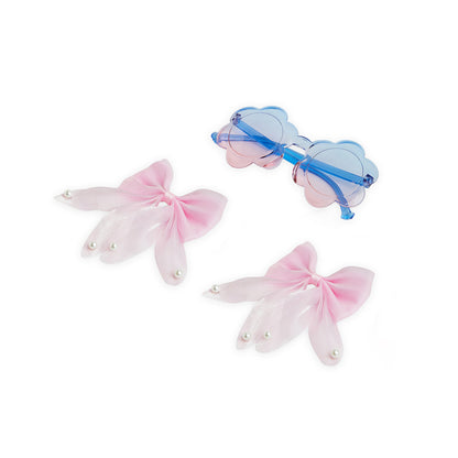 Pack of 1 Pair Shiny Bow Alligator Clips with Pearl Detailing & Matching Sunglasses – Light Pink