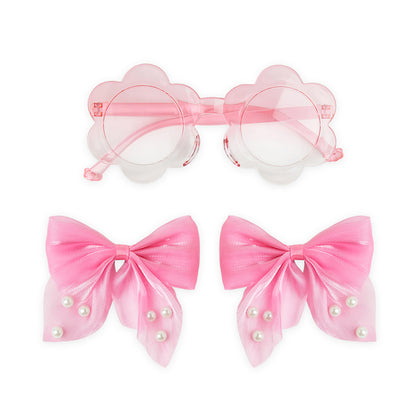 Pack of 1 Pair Shiny Bow Alligator Clips with Pearl Detailing & Matching Sunglasses – Pink