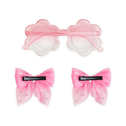 Pack of 1 Pair Shiny Bow Alligator Clips with Pearl Detailing & Matching Sunglasses – Pink